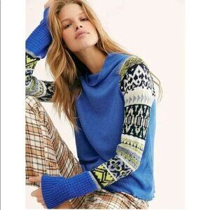Free People Prism Fair Isle Sweater Blue S